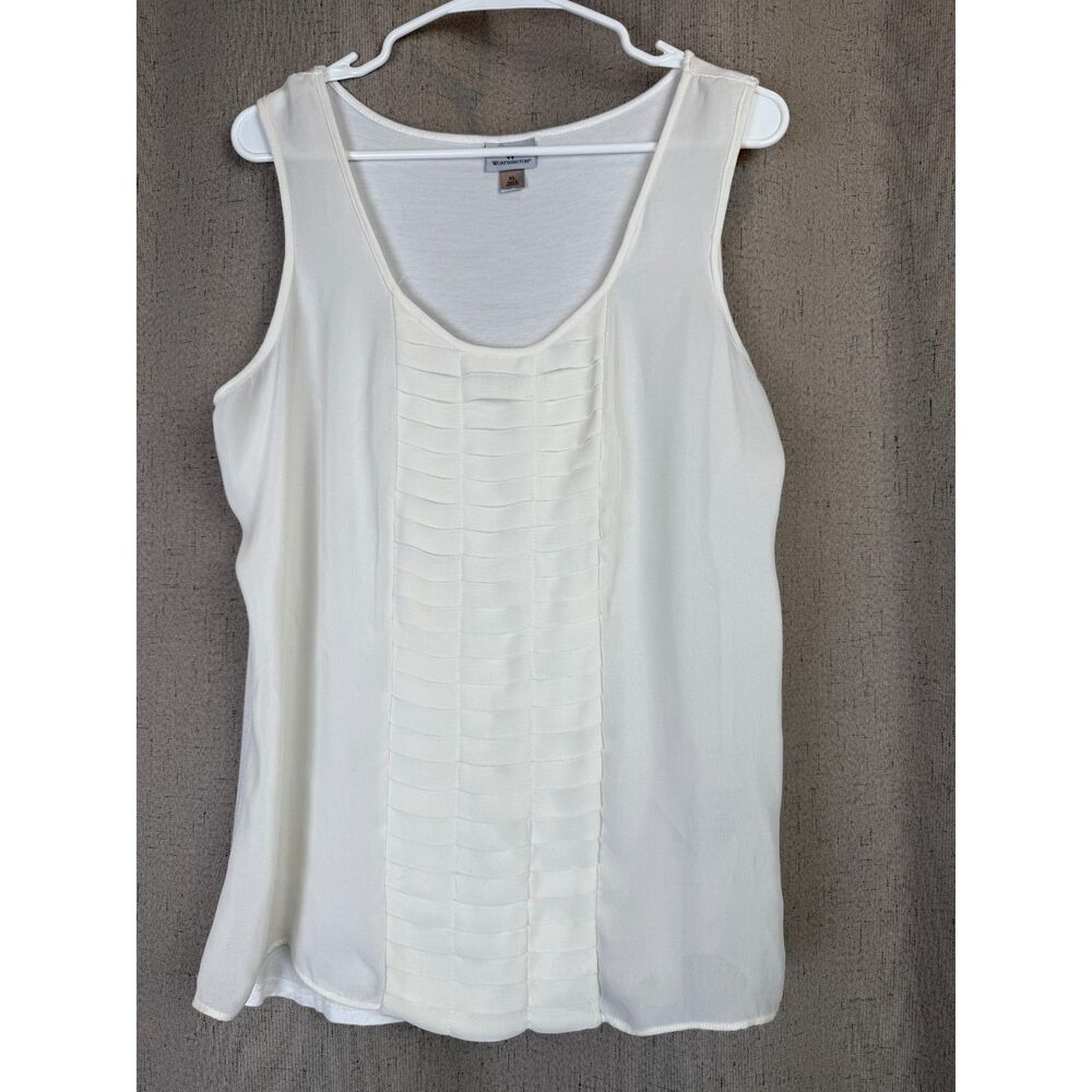 Worthington White Pintuck Front Sleeveless Tank Blouse Mixed Fabric - Picture 2 of 5